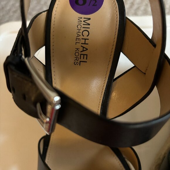 Michael Kors Size 8 1/2 wedge black sandals. 4 3/4" high. - Picture 2 of 7